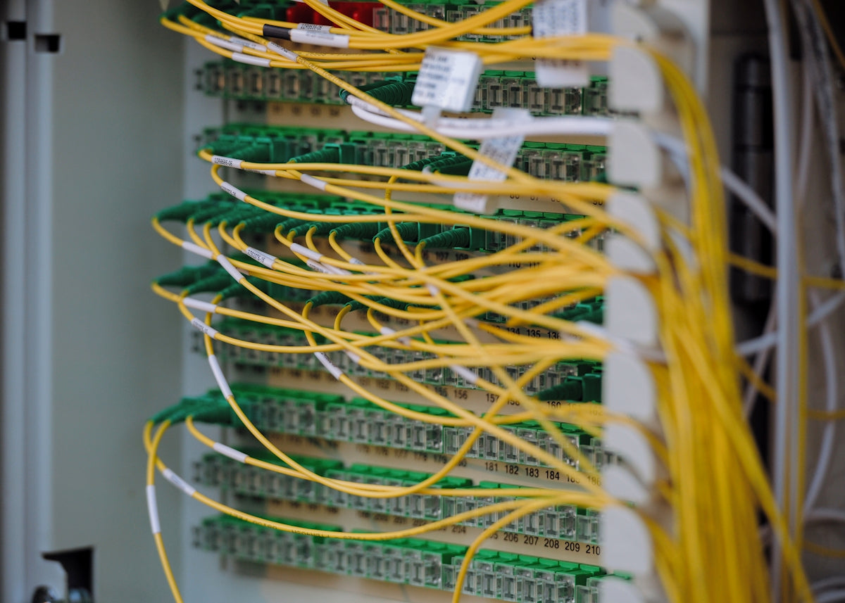 Yellow and green cables are neatly connected.